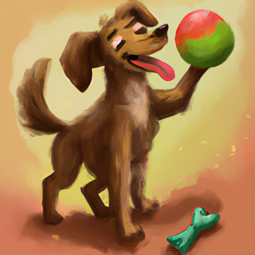 איור של כלב שמח משחק בצעצוע