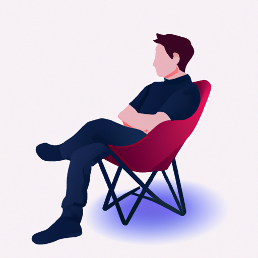 איור המדגים אדם יושב בנוחות על כיסא מתקפל, המציג את העיצוב הארגונומי שלו.